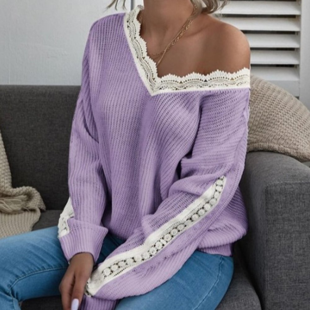 New Lavender & Lace Cozy Knit Boho Sweater